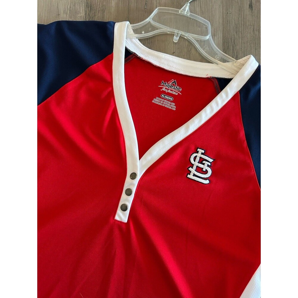 Majestic St Louis Cardinals Shirt Womens XL MLB V-NECK red white blue baseball